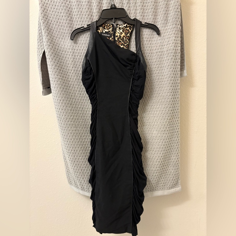 Bebe Black Ruched Long Sleeve Dress